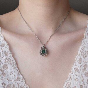 Vintage Victorian antique green teardrop necklace with a small silver chain